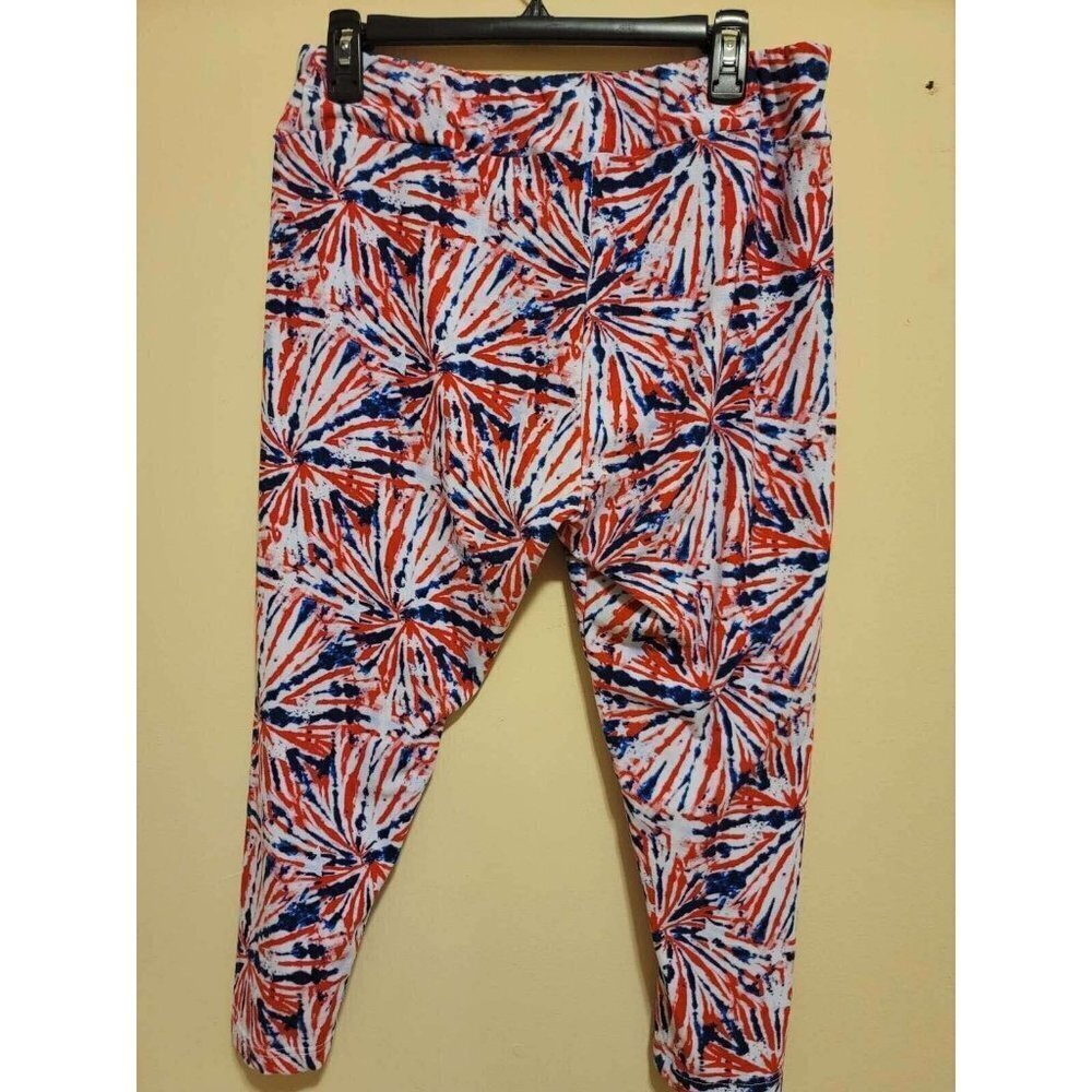 Patriotic  Pink Capris Elastic Waist Women's XL Colorful Velvet Leggings